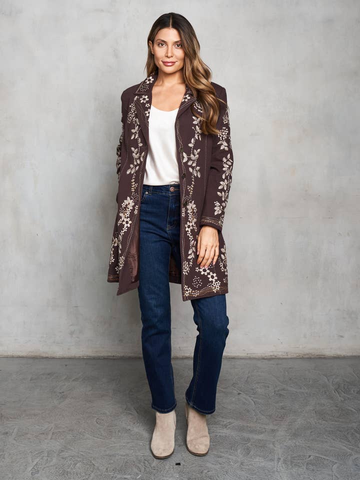 5590-MAJ Twill Tonal Embroidered Coat - Lined for wholesale by Paparazzi