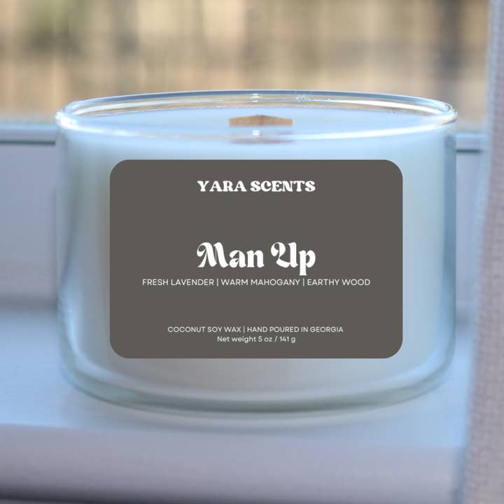 MAN UP | Wood Wick Coconut Soy Candle for wholesale by Yara Scents