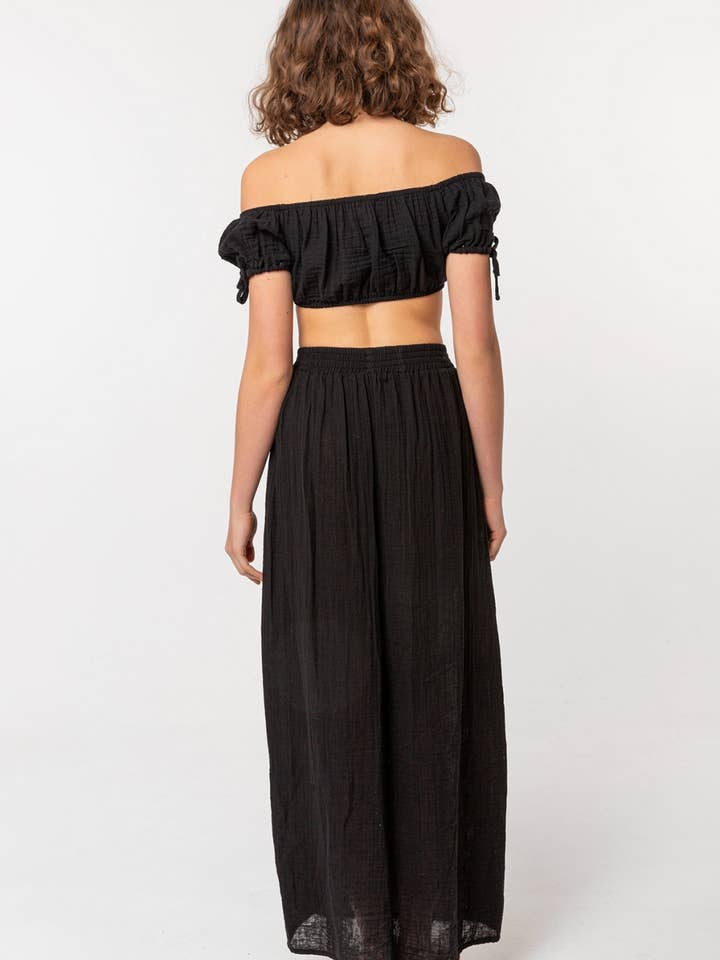 Heart Earth Craft - Wholesale Skirt - Women's - Black Cotton Double Slit Maxi Summer Skirt (Sustainable)
