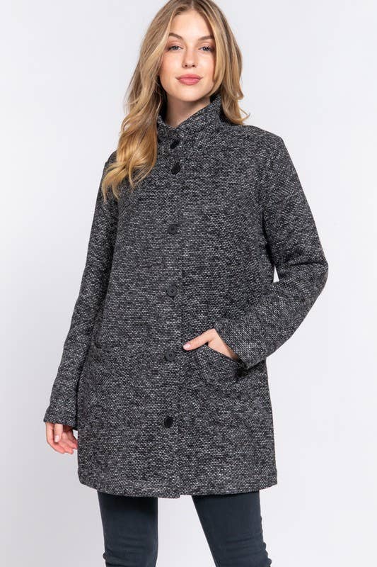 Active Basic | Active USA - Wholesale Coat - Women's - Long Sleeve High Neck Button Down Coat7
