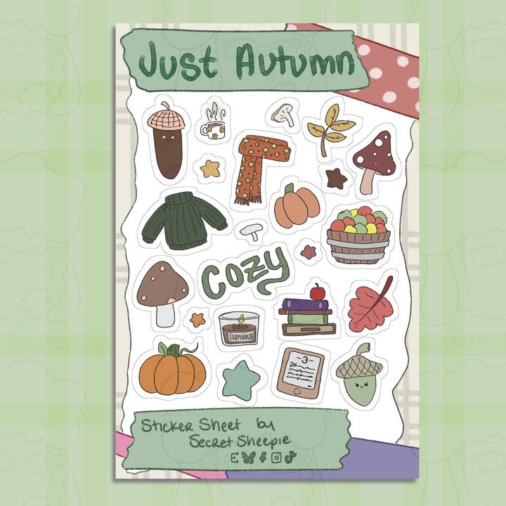 Just Autumn Sticker Sheet for wholesale by Secret Sheepie