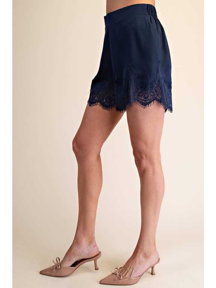 Glam - Wholesale Shorts - Women's - Satin Short With Lace Trim Detail Short15