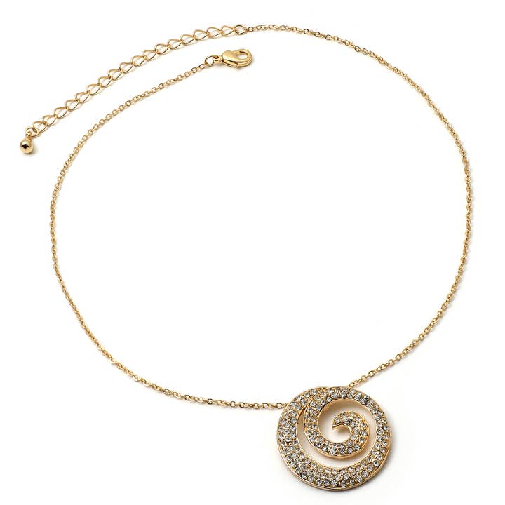 Collar de cadena dorada con pieza central en espiral de diamantes de imitación para venta al por mayor de Cool Crystals