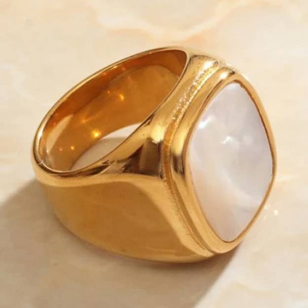 Gabriel - Anel de madrepérola com sinete quadrado grande por atacado de MeloMelo