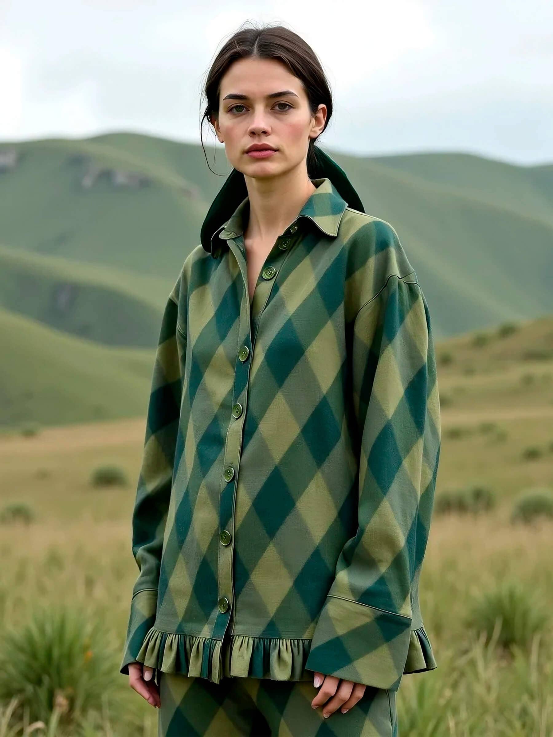 CARMEN SAYS - Wholesale Button Down Shirt - Women's - Camisa Verde de Rombo Annapurna1