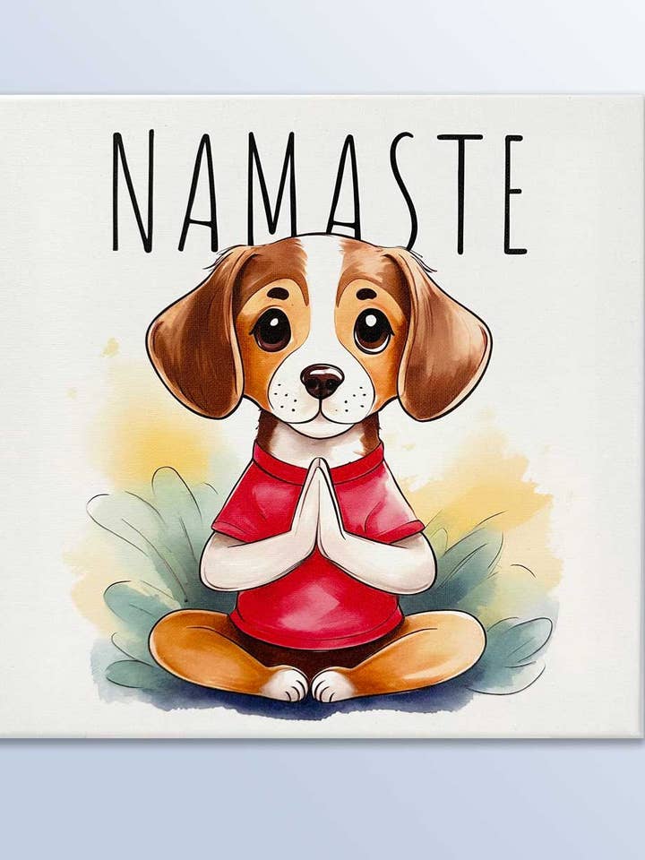 Namaste Meditating Dog Wall Canvas for wholesale by Buddha Groove