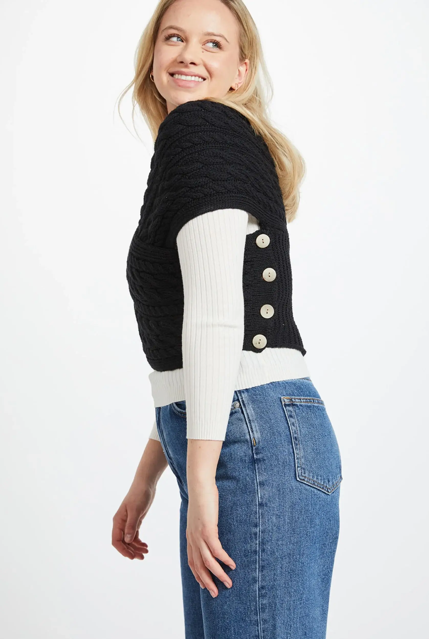 Aran Woollen Mills - Wholesale Wrap - Women's - Corrib Crossover Aran Wrap -  Black4