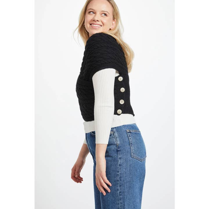 Aran Woollen Mills - Wholesale Wrap - Women's - Corrib Crossover Aran Wrap - Black4