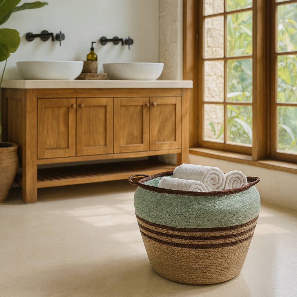 Now's Home – Großhandel Korb – Now's Home Chobie handgewebter Seegras-Korb, 40 x 40 cm, celadongrün1