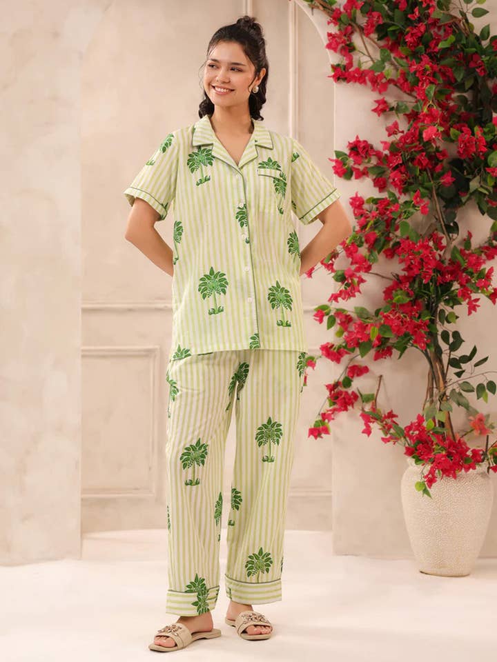 Shanti PJ Pants | Summer Palms for wholesale by Jaipur Morni USA