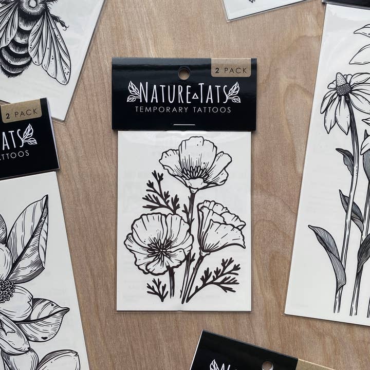NatureTats - Wholesale Temporary Tattoo - Golden Poppy Temporary Tattoo5