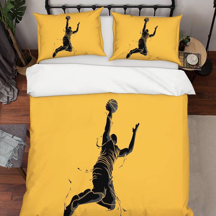 Jess Art Decoration - Wholesale Bedding set - 3D Yellow Basketball Player Dunk Quilt Cover Set Bedding Set Pillowcases 160