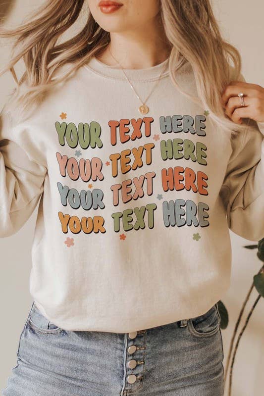 The Funnel Cake Tree - Vente Sweat-shirt à imprimés – femme - Sweat-shirt à col rond rétro ondulé avec texte personnalisé S-4XL1