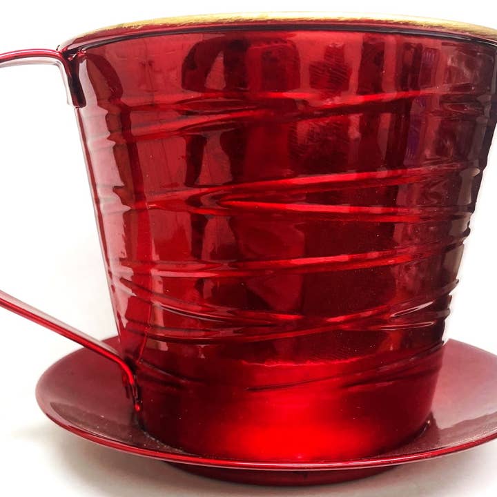 Christmas Home, Metal Red Tea Cup, Planter, Gift, Decor for wholesale by Merchandise Unlimited