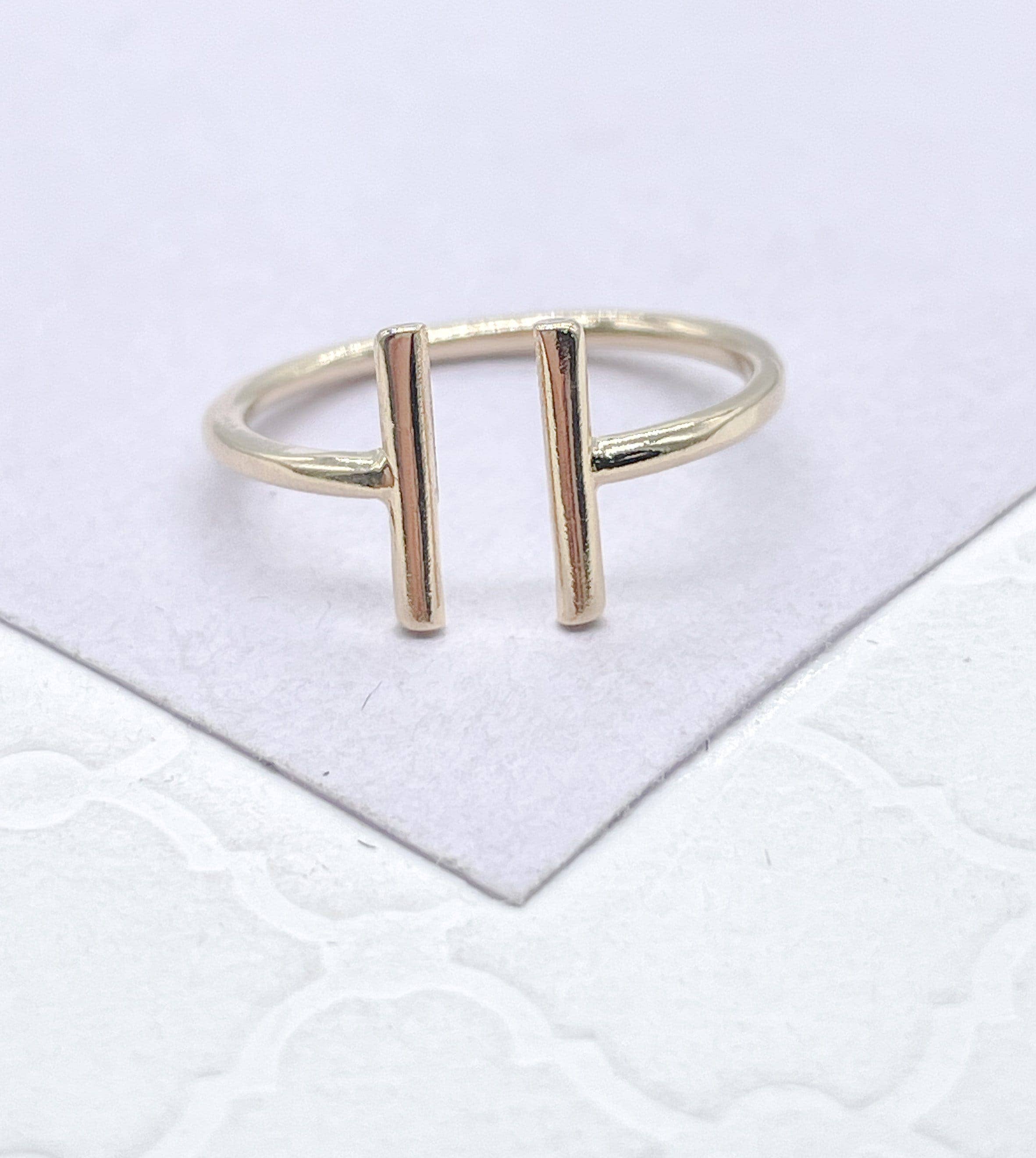 Milie - Wholesale Band/Stacked Ring - 18k GF Plain Dainty Adjustable Ring With Parallel B1