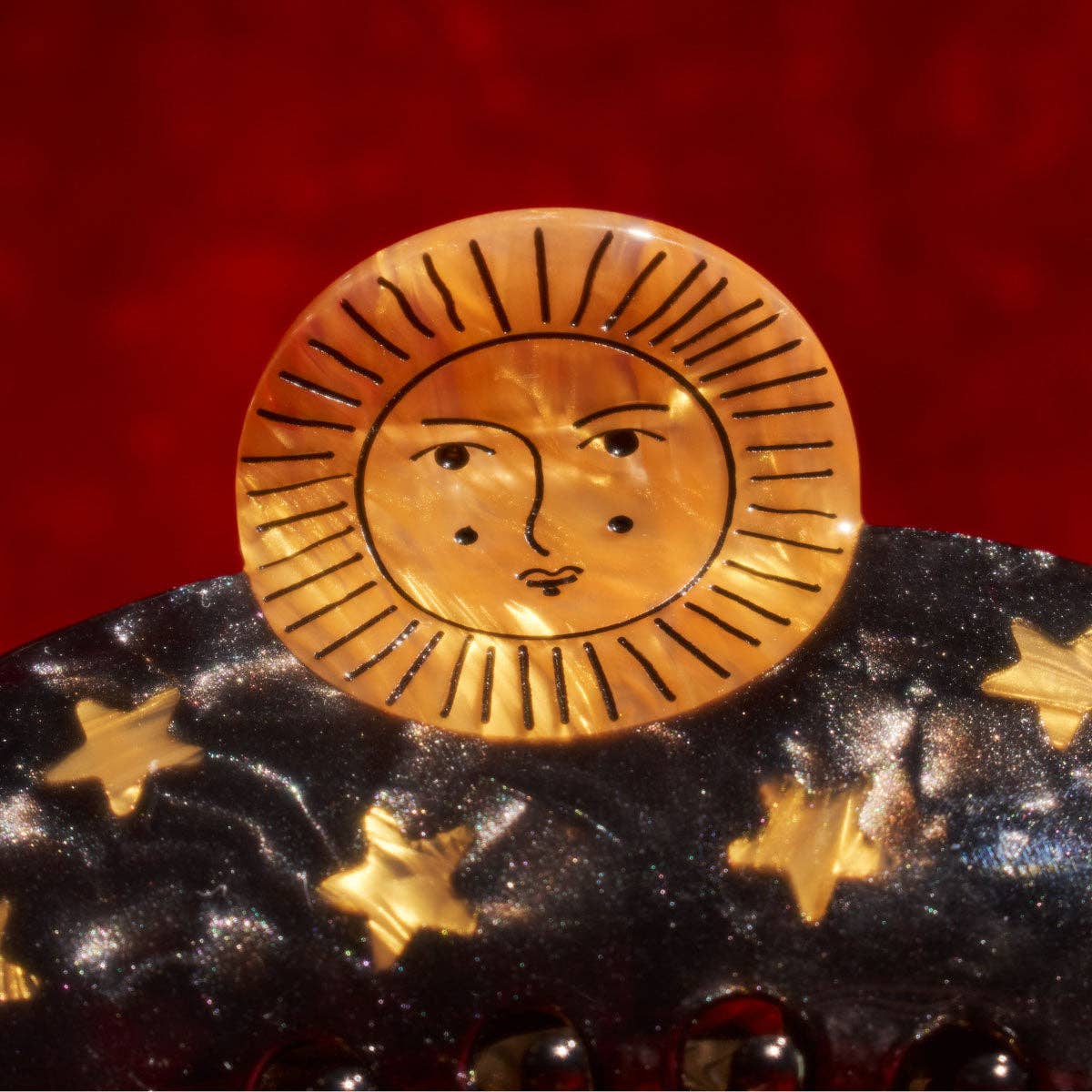 WINONA IRENE - Wholesale Hair Clip - Women's - Sun and Stars Astrology Hair Claw in Gold and Black Acetate3