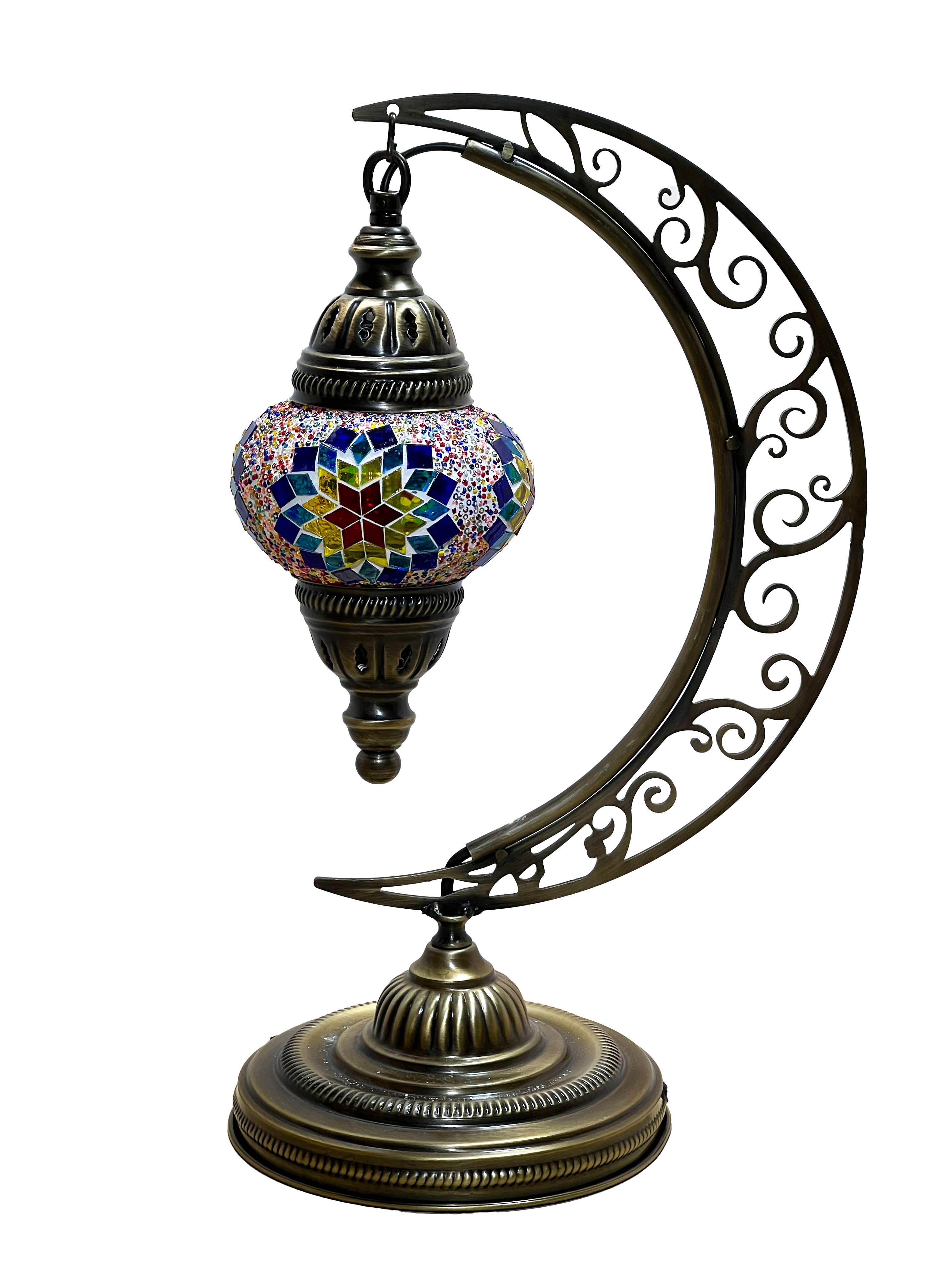 Gypsy Soul - Wholesale Accent/Desk Lamp - Moon Mosaic Turkish Lamp 6" Glass Globe 7