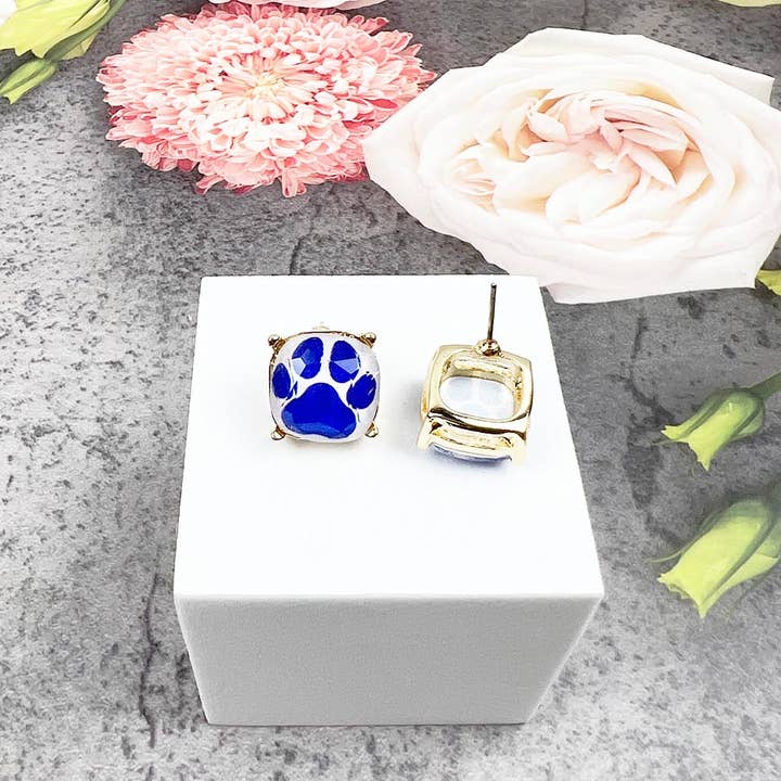 JHP Collection - Wholesale Stud/Post Earrings - DOG PAW PRINT CUSHION CUT EPOXY STUD EARRING24