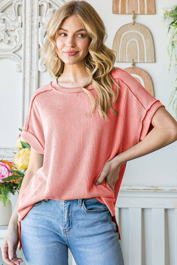 7th Ray - Wholesale Tunic - Women's - [PLUS SIZE]Classic Ribbed Hi-Low Side Slit Tunic Top T5160XL19