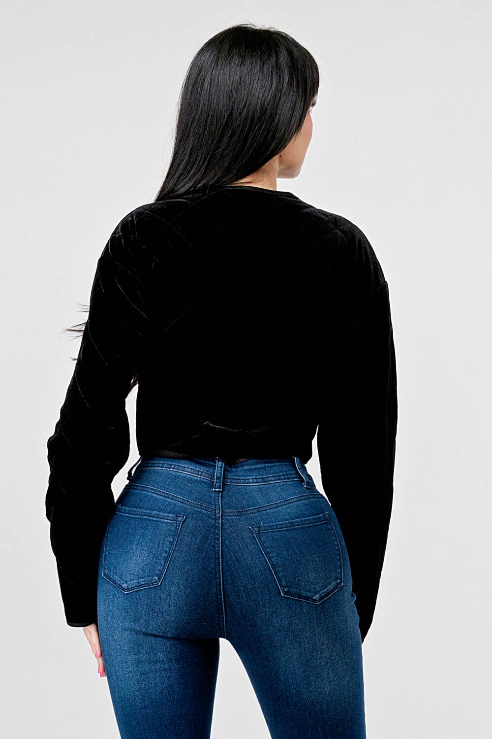 NEGRO Chaqueta acolchada de terciopelo con botones al frente PG3317K CLASSY de venta al por mayor en Faire3