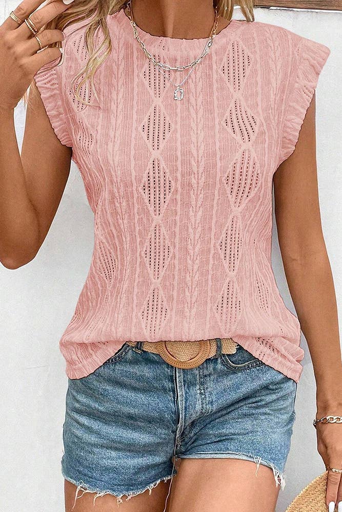 Comely Fashion - Wholesale Blouse - Women's - Solid Color Evelet Pleated Textured Summer Blouse10