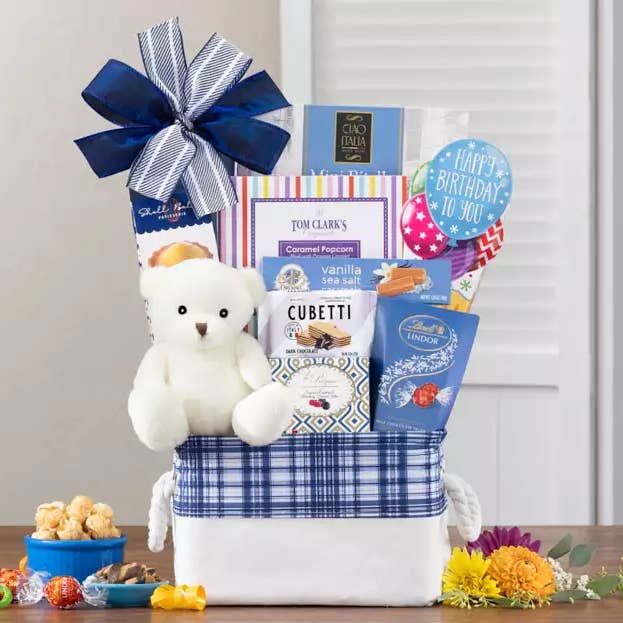 Happy Birthday Gift Basket w/Bear Plush for wholesale by Wine Country Gift Baskets