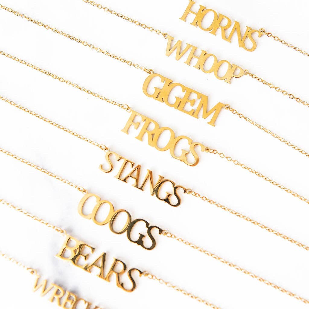 Golden Thread - Wholesale Pendant/Charm Necklace - Texas Collegiate Nameplate Necklaces10