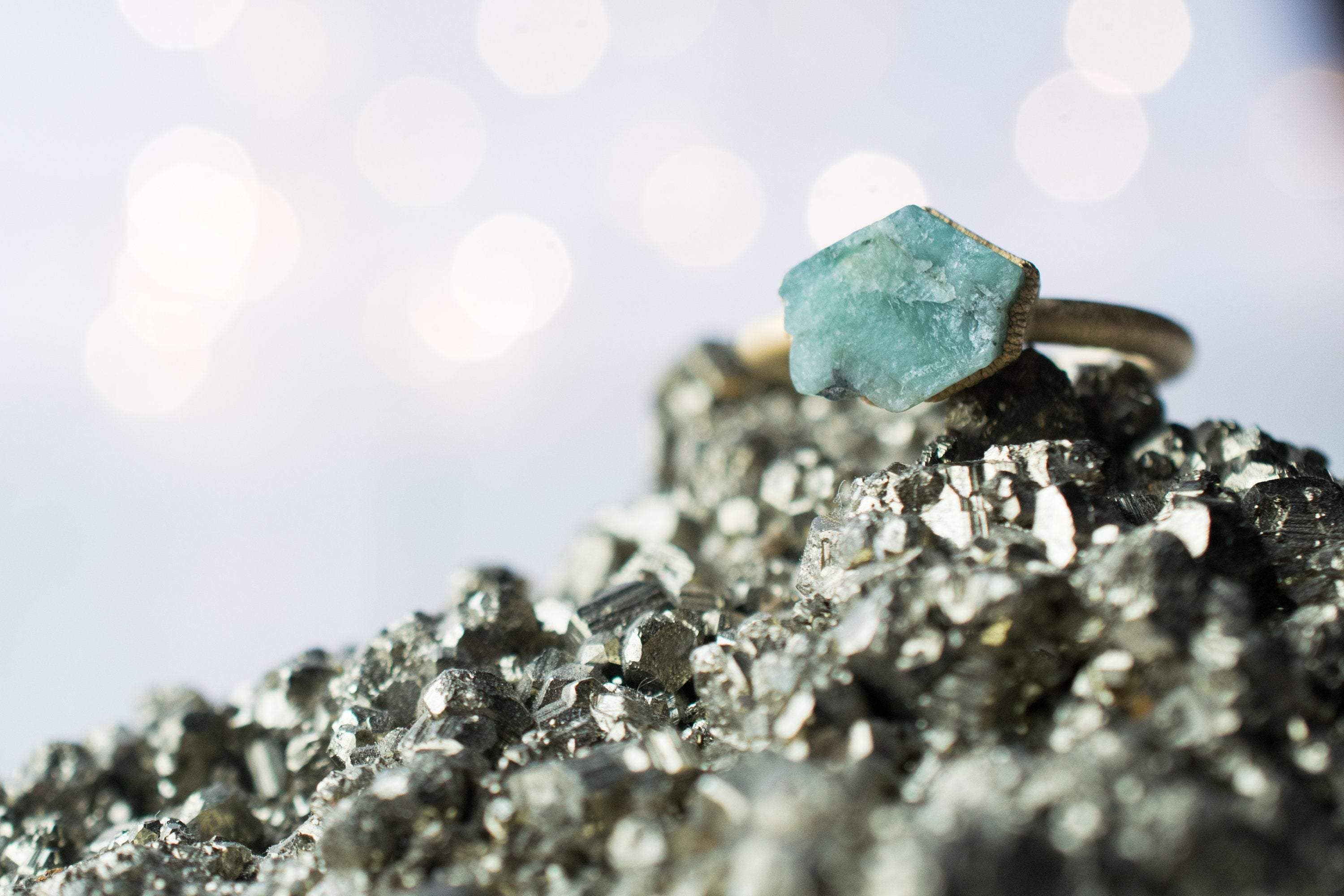 HAWKHOUSE - Wholesale Cocktail/Statement Ring - Gold Plated Rough Emerald Ring2