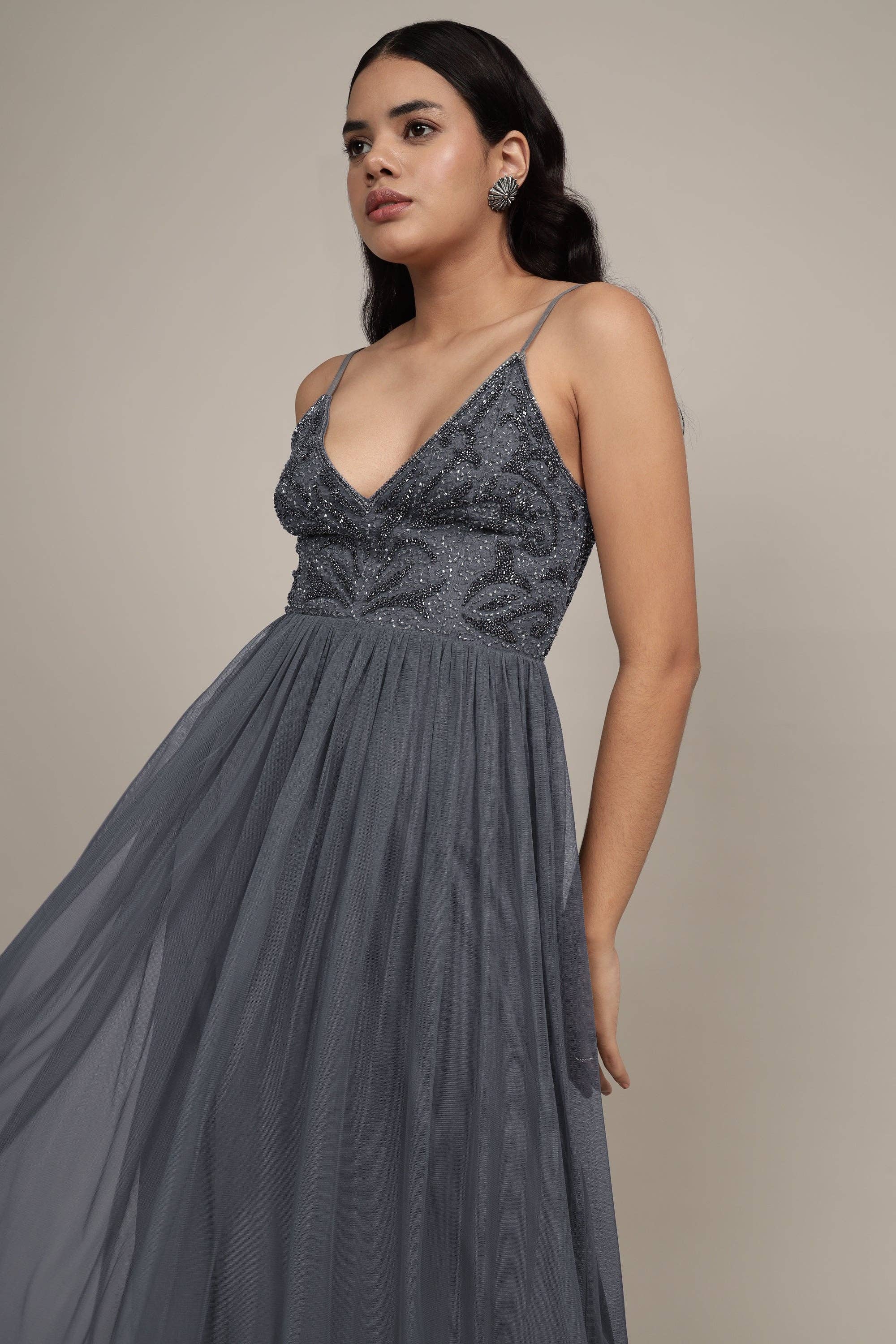 Seraphina Embellished Maxi Dress in Grey for wholesale on Faire2
