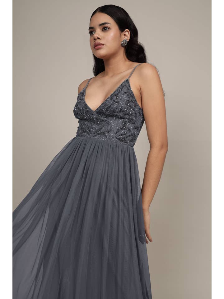 Seraphina Embellished Maxi Dress in Grey for wholesale on Faire2