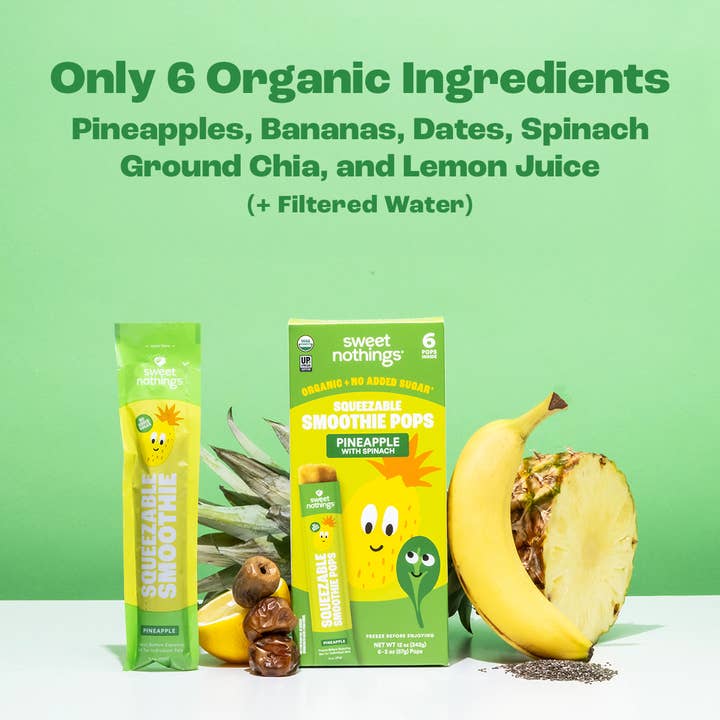 Sweet Nothings - Wholesale Fruit Snacks - Pineapple Spinach Squeezable Smoothie Pops - Freeze At Home1