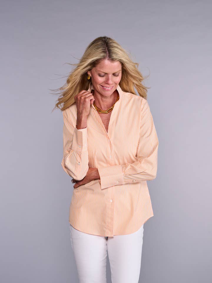 Liga-skjorten i papayastribe for engroshandel hos Claridge + King