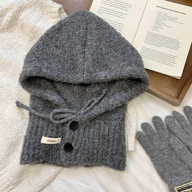 Dipped Shop – Engroshandel Beanie - Dame – Hue og tørklæde i ét stykke med ensfarvet knap DPS16053