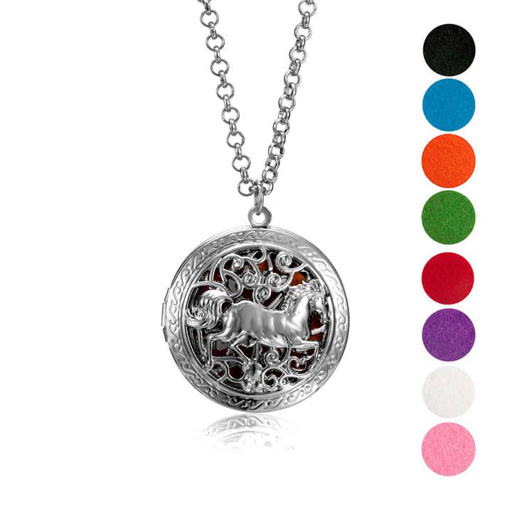 Wild Horse Aromaterapi Diffuser Halskæde med 8 farvepuder for engroshandel hos Wild Essentials