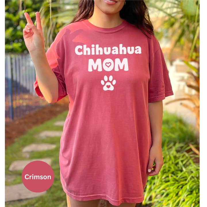 Graphic Galore - Wholesale Screen Printed T-Shirt - Women's - Chihuahua Mom T-Shirt, Dog Mom, Pet Lover Tee, Cute Heart Paw Print Design, Gift for Dog Owners, Animal Lover Shirt4