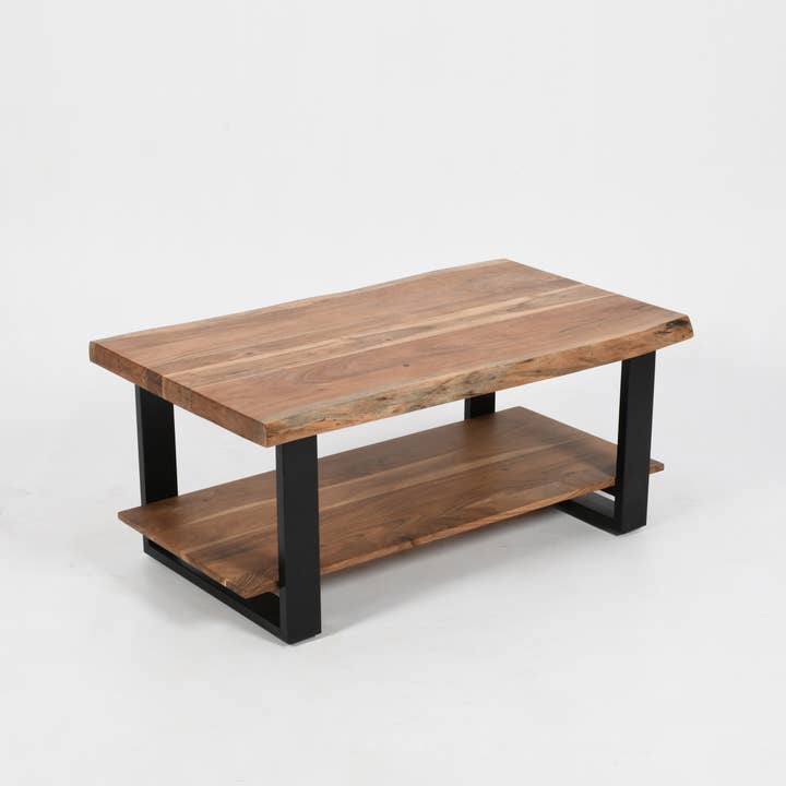 Ella Chunky Live Edge Coffee Table with Storage Shelf for wholesale by Indus Modern