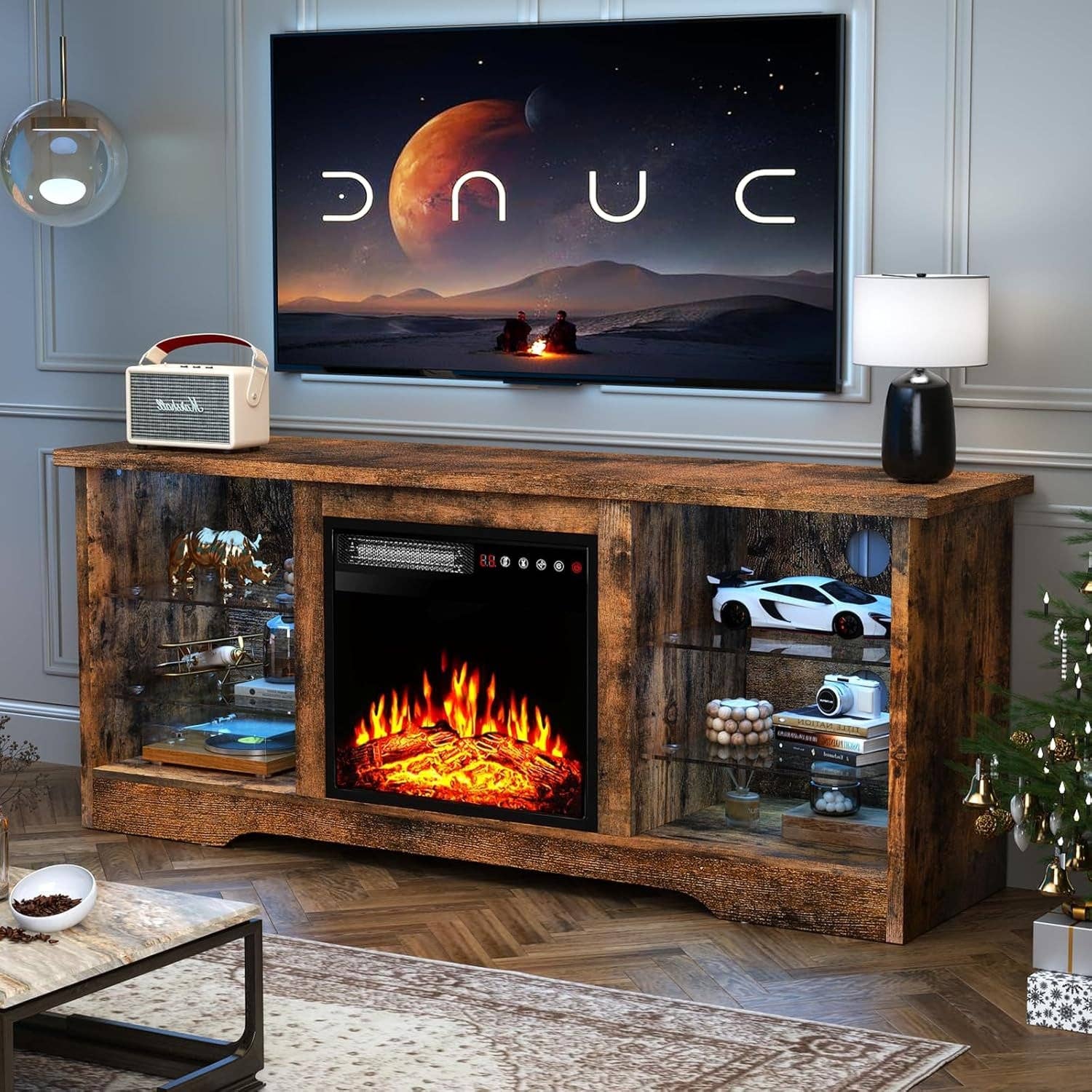 Brown Fireplace TV Stand 18 Electric Fireplace for 65 Inch TVs for wholesale on Faire6