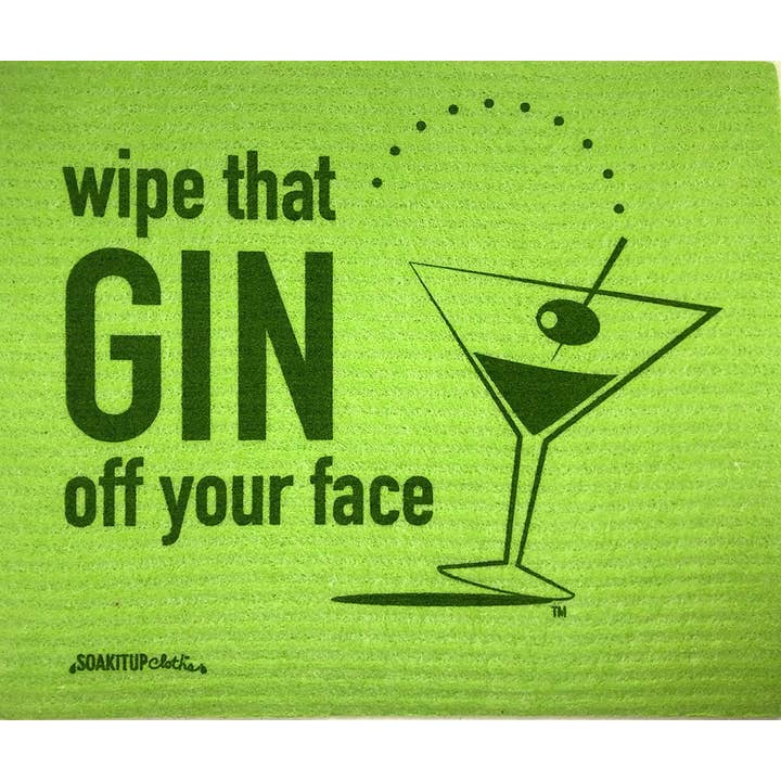 Wipe That Gin Off Your Face Apple Swedish Dishcloth for wholesale by Soak iT Up Eco-friendly Greetings + Gifts