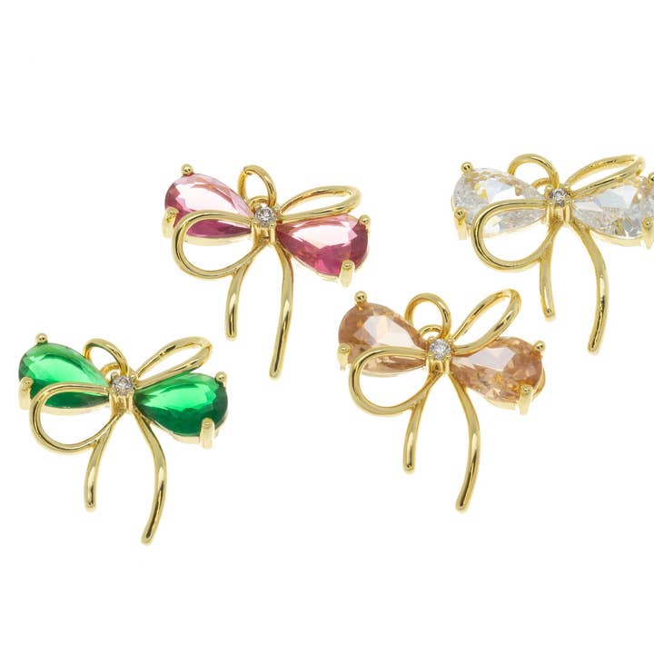 Gold Ribbon Tie CZ Charm for Jewelry Making CPG2061 for wholesale by Jewel Pledge