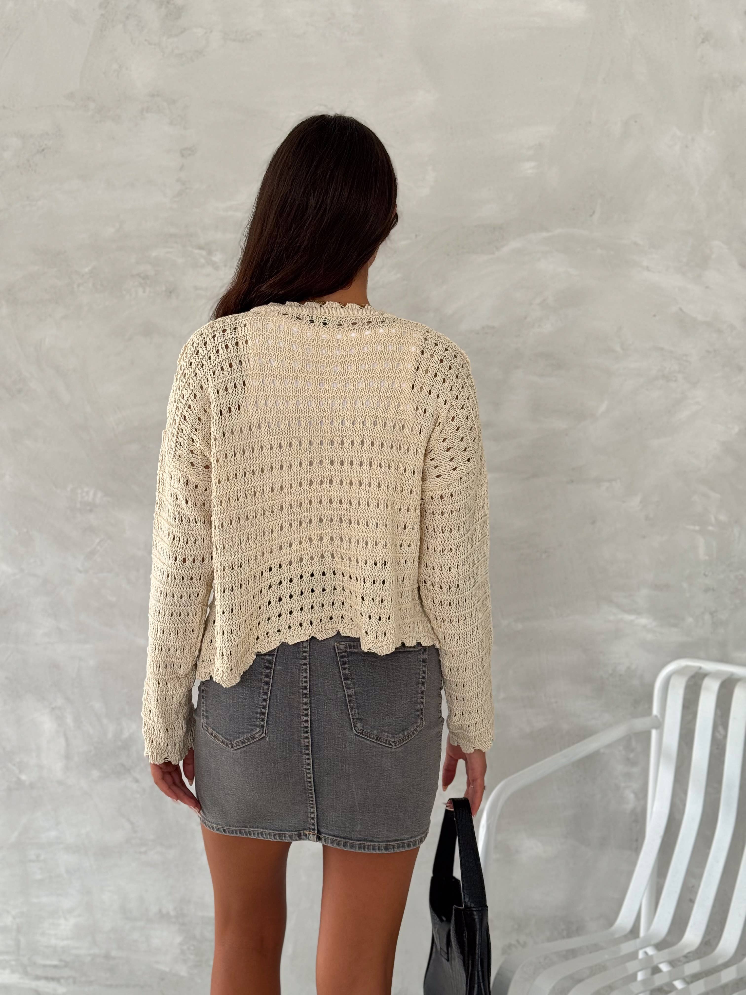 VAV NEW YORK – Großhandel Strickjacke – Damen – Hallowstrick-Cardigan für Damen Sandfarbener offener Strickcardigan4