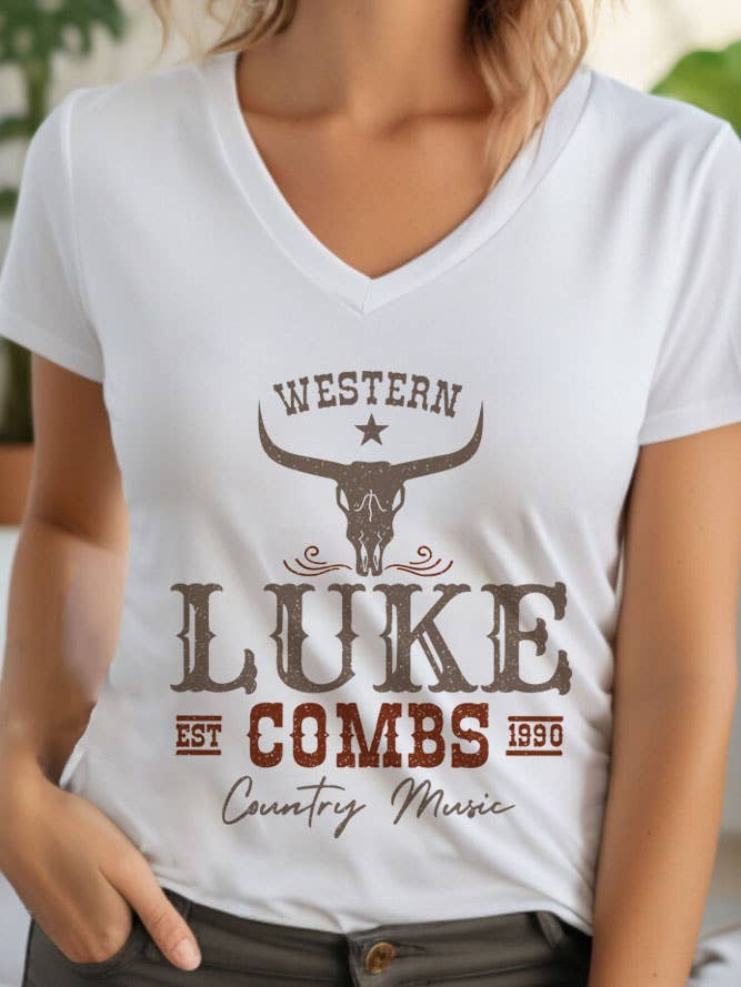 Western Luke Combs Country Music, Unisex-T-Shirt mit V-Ausschnitt für den Großhandel von Top Avenue