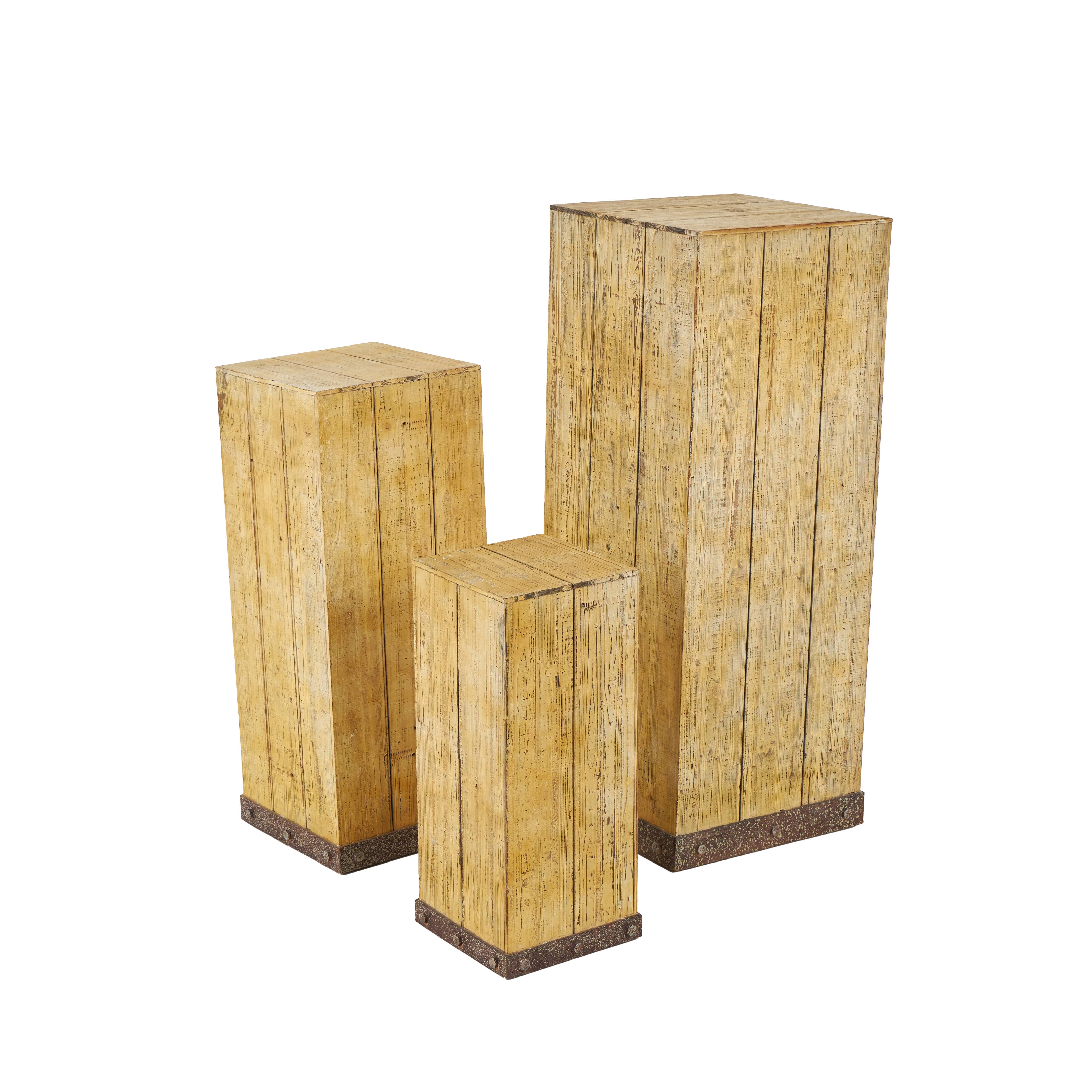 Deco Marché - Wholesale Side Table - Rustic Brown Wood Pedestal Table Set6