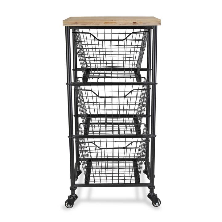 Cheungs Home Decor – Großhandel Freistehendes Regal – Kaelith Aufbewahrungswagen aus Draht und Holz mit 3 Schubladen