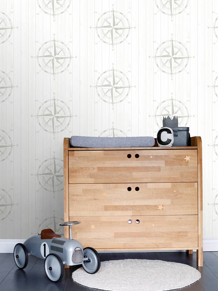 Wallpaper Compass Rose on Scrap Wood for wholesale by The Design Department b.v.