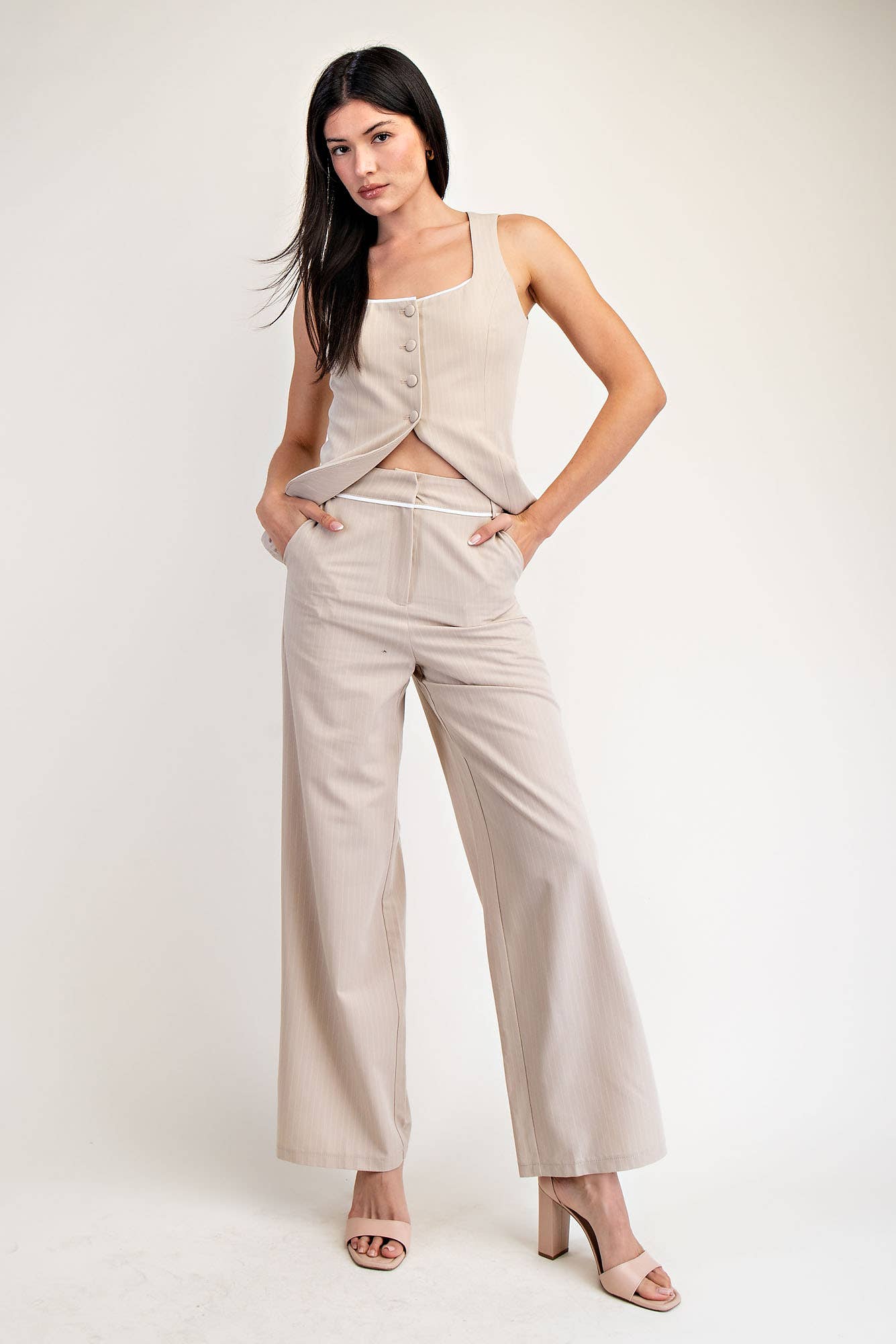 Edit by Nine - Wholesale Pants - Women's - Cp5787 Striped Woven Straight Pants W Contrast Edge Detail3