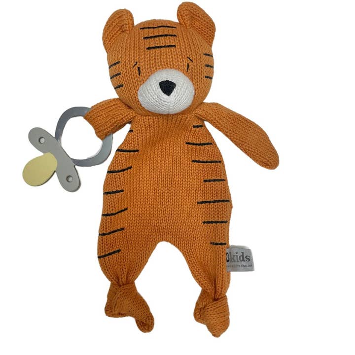 ES Kids - Wholesale Security/Cuddle Blanket - Baby - Knitted Eco Tiger Baby Comforter with Dummy Holder
