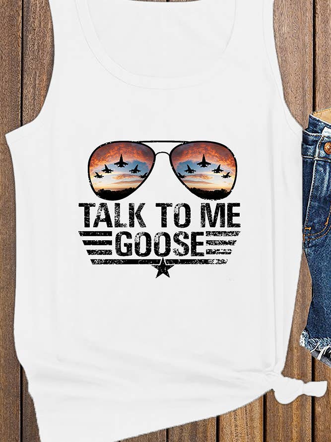 Branco Fale comigo Ganso Gráfico Tank Top para venda a revendedores na Faire2