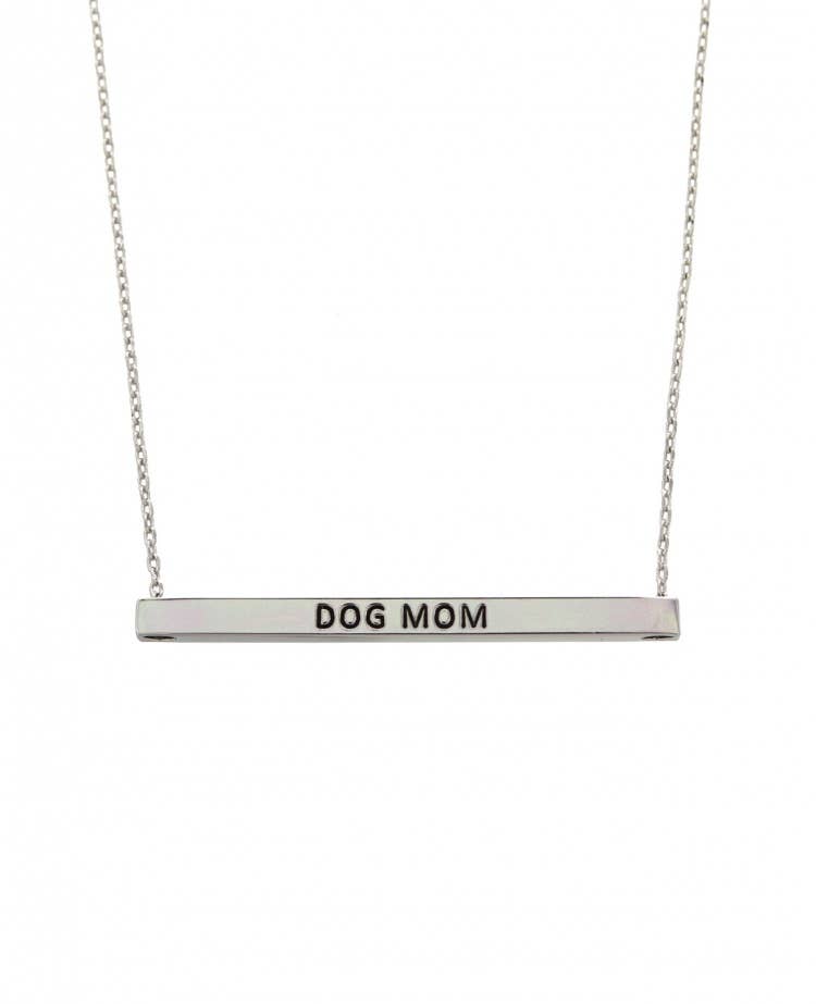 0011 PREMIERE - Wholesale Pendant/Charm Necklace - FR2721 DOG MOM_Mother 3D Horizontal Brass Metal Bar Necklace
