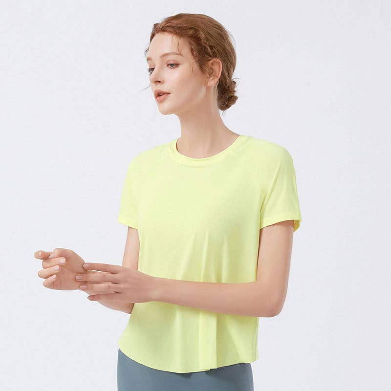 ELKLENS - Vente Haut de sport – femme - T-shirt de yoga à séchage rapide à fente irrégulière Lulu OEM7