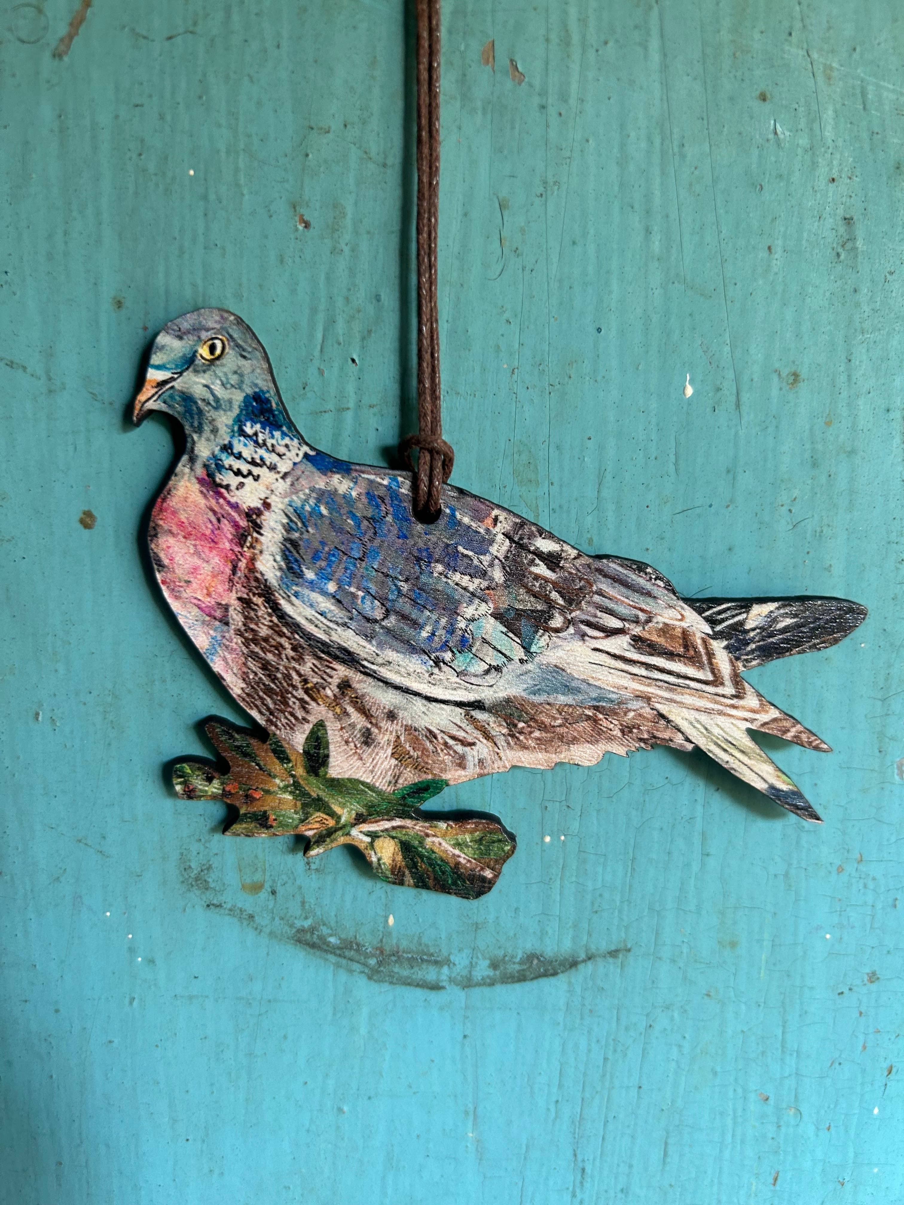 Clare O’Neill Artworks - Wholesale Ornament - Mr Wood Pigeon birch plywood decoration 1